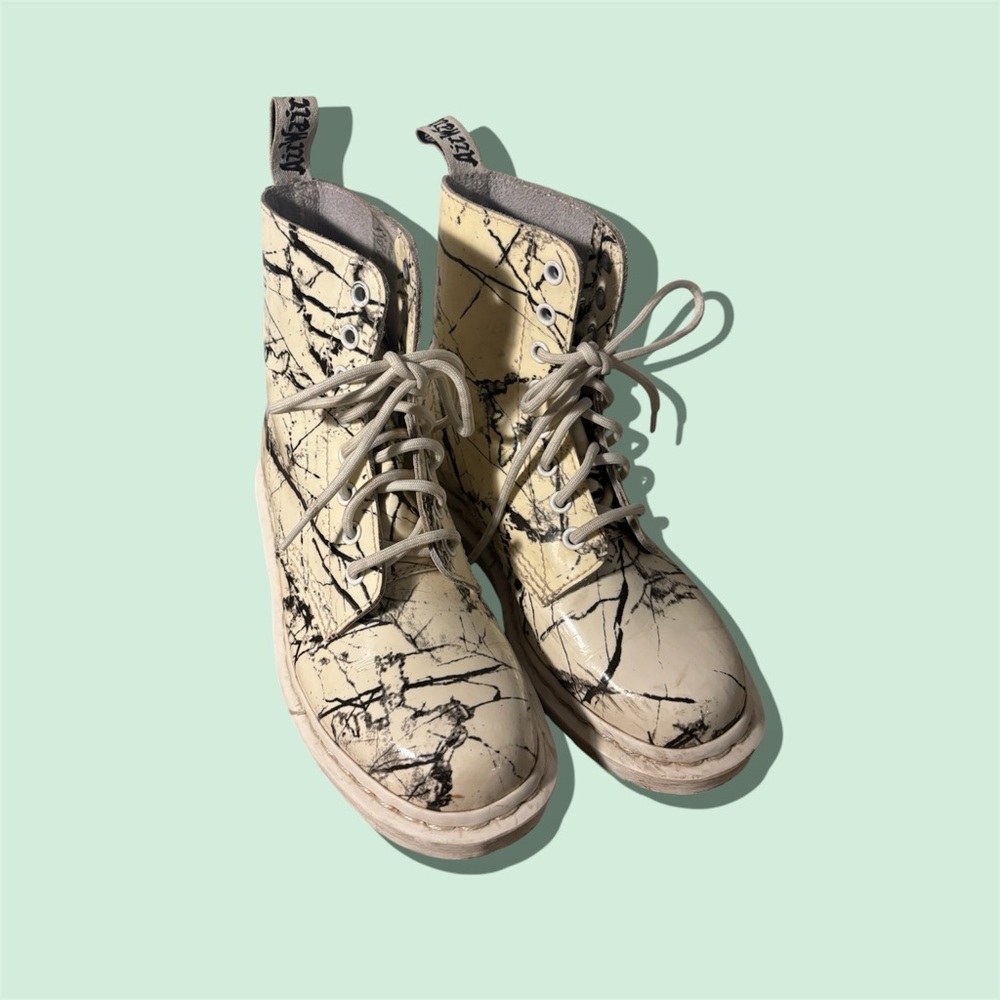 Dr. Martens Cream and Black Combat Boots